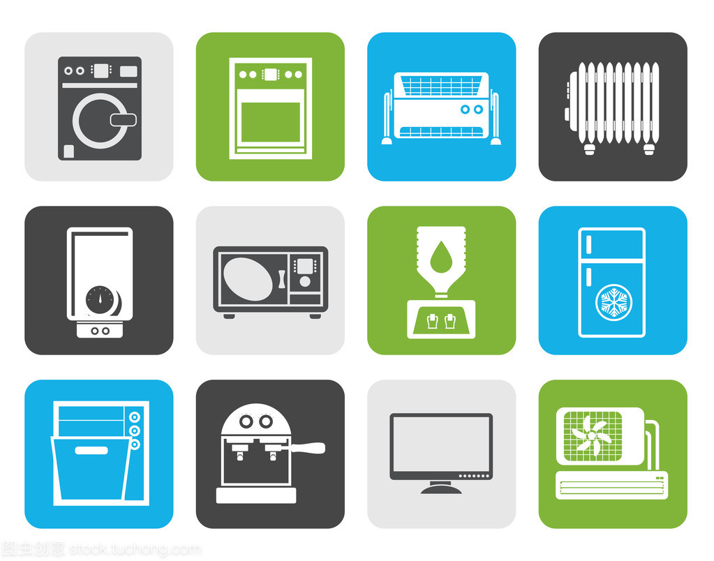 扁家電子產品與設備圖標 現代家庭的智能連接